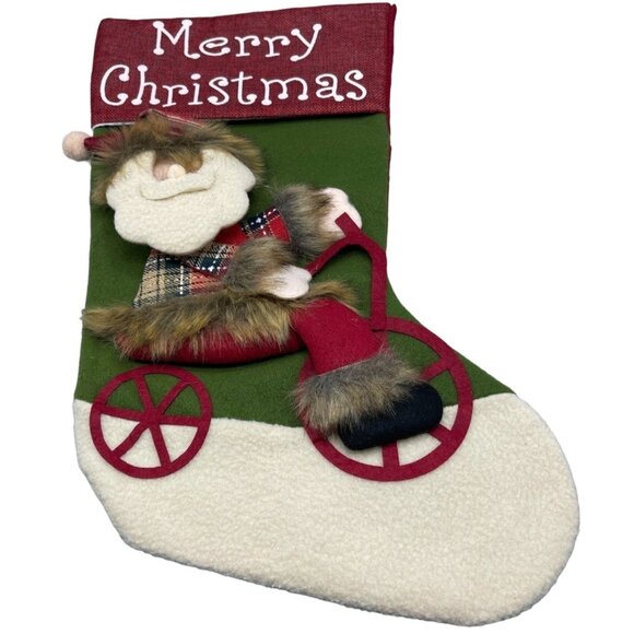 Christmas Stockings red cuff Merry Christmas plaid red green foe fur Santa READ - Picture 1 of 6